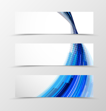 Set of header banner digital design with blue wavy lines and halftone effect in futuristic style. Vector illustrationのイラスト素材