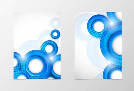 Front and back digital flyer template design. Abstract template with blue circles and halftone effect in geometric style. Vector illustrationのイラスト素材