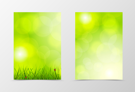 Front and back natural flyer template design. Abstract template with grass in bright style. Vector illustrationのイラスト素材