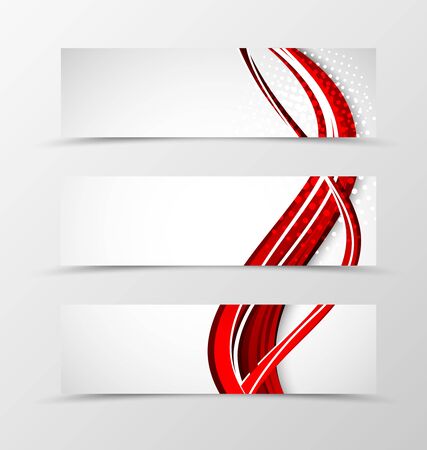 Set of header banner wave design with red lines and halftone effect in bright style. Vector illustrationのイラスト素材