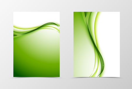 Front and back wavy flyer template design. Abstract template with green lines in light style. Vector illustrationのイラスト素材
