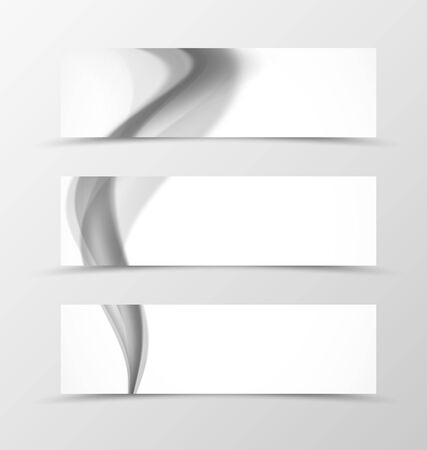Set of header banner dynamic design with gray smoke in wavy soft style. Vector illustrationのイラスト素材