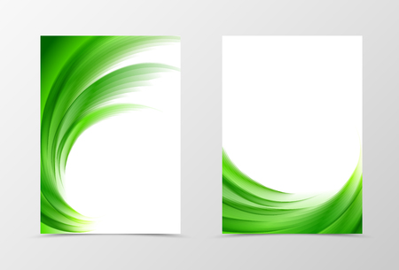 Front and back wave flyer template design. Abstract template with green lines in swirl soft style. Vector illustrationのイラスト素材