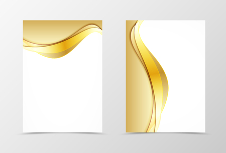 Front and back wave flyer template design. Abstract template with golden lines in material design style. Vector illustrationのイラスト素材