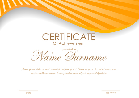 Certificate of achievement template with orange wavy background in swirl light style. Vector illustrationのイラスト素材