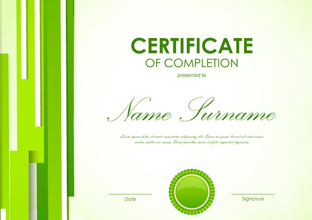 Certificate of completion template with digital light green futuristic background and seal. Vector illustrationのイラスト素材