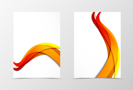 Front and back dynamic flyer template design. Abstract template with orange lines and halftone effect in material style. Vector illustrationのイラスト素材