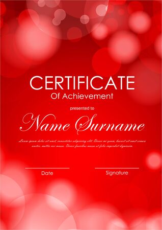 Certificate of achievement template with red blurred bright background. Vector illustrationのイラスト素材