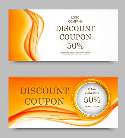 Gift company voucher template on fifty percent rate discount with wavy orange soft light pattern. Vector illustrationのイラスト素材