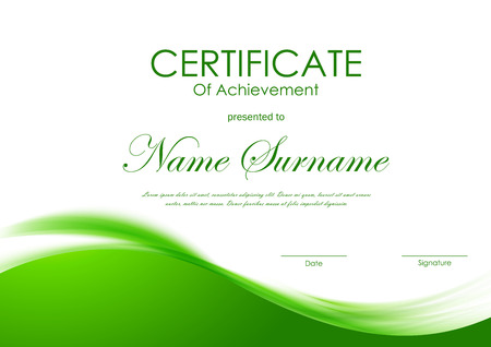 Certificate of achievement template with green dynamic elegant soft wavy background. Vector illustrationのイラスト素材