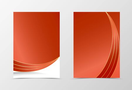 Front and back dynamic flyer template design. Abstract template with red light bent lines in wavy style. Vector illustrationのイラスト素材