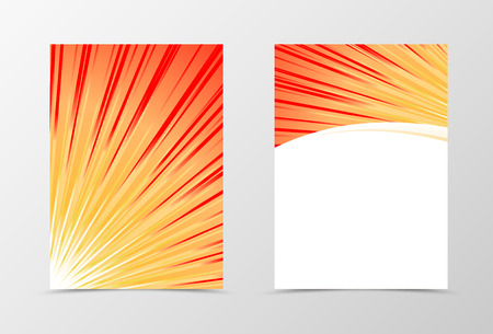 Front and back sunburst flyer template design. Abstract template with colorful rays in bright dynamic style. Vector illustrationのイラスト素材