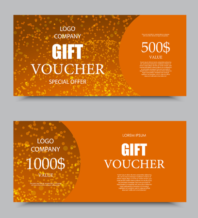 Gift company voucher template on five hundred and one thousand dollars with brown blurred transparent circles pattern. Vector illustrationのイラスト素材