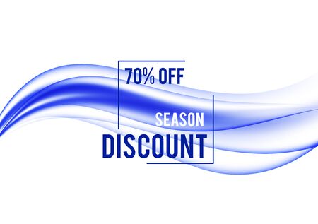 Abstract promotional sale design background with seasonal discount frame and blue waves in smooth elegant style. Vector illustrationのイラスト素材