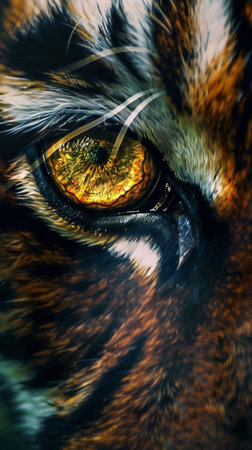 Close-up of a cat's eye with yellow and orange color.の素材