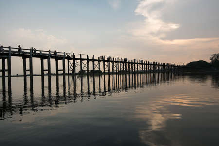 Sun set at U Bein Bridge Mandalay Myanmarの写真素材