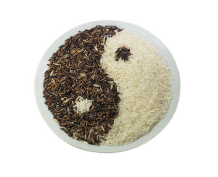 Black and white rice, Yin yang symbolの写真素材