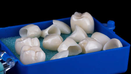 dental ceramic crowns in a special caseの写真素材