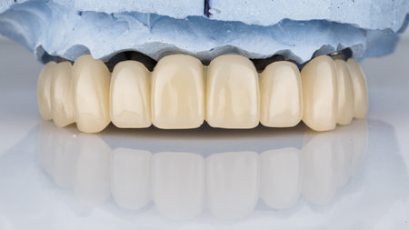 temporary dental prosthesis of the upper jaw on a light background