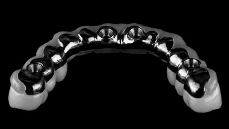 macro photo on the dental prosthesis from the back side where the fixation will be, shot in black and white styleの写真素材