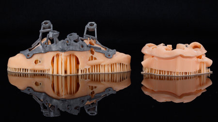 composition of dental models with two surgical templates for complex zygomatic implantation and a...