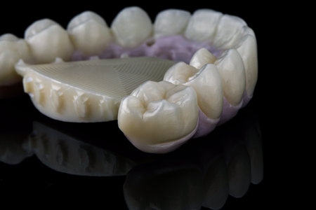 morphology of the teeth on the prosthesis of the upper jaw from zircon on black glass