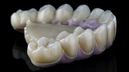 beautiful morphology of the upper jaw zircon prosthesis on a black backgroundの写真素材