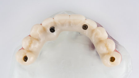 morphology of a temporary dental prosthesis on a top view model on a white background