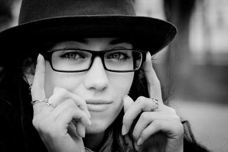 Portrait of woman in black & whiteの写真素材