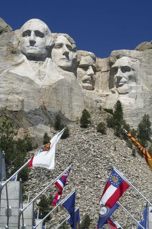 Mt. Rushmore and flags  on a clear summer dayのeditorial素材