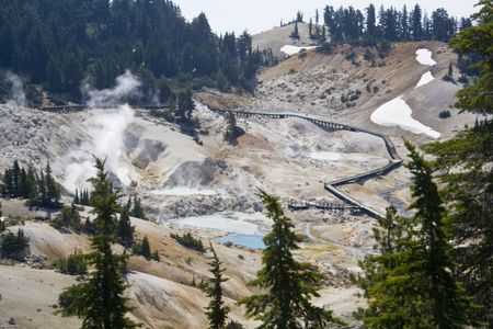 Bumpass Hell, a sulfuric hydrothermal area in Lassen Volcanic National Parkの写真素材