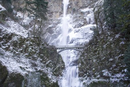 Multnomah Falls frozen in winterの写真素材