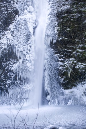 Horsetail Falls frozen in winterの写真素材