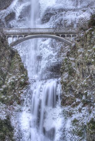 Multnomah Falls frozen in winterの写真素材