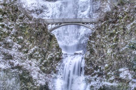 Multnomah Falls frozen in winterの写真素材