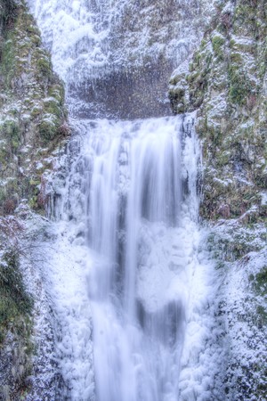 Multnomah Falls frozen in winterの写真素材