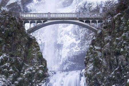 Multnomah Falls frozen in winterの写真素材