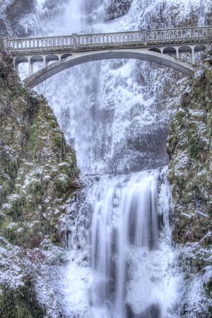 Multnomah Falls frozen in winterの写真素材