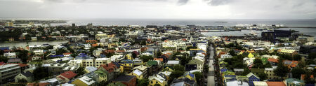 Reykjavik on a stormy summer day from the Hallgrimskirkjaの写真素材