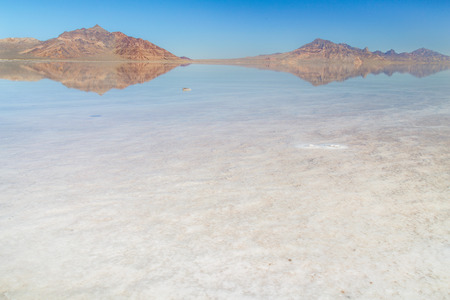 The Bonneville Salt Flats in Utah with beautiful reflectionの写真素材