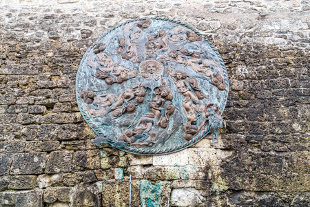 Details from the decorations on an old castle wallの写真素材