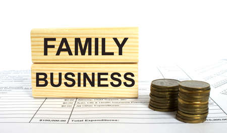 Wooden jenga with text Family Business. Finance conzeptの写真素材