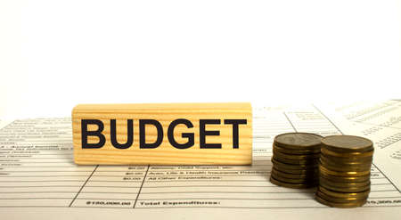 Wooden block with word Budget. Finance conceptの写真素材
