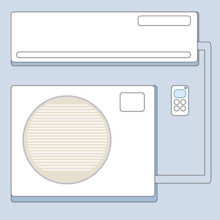 split system air conditioner with remote control on a blue backgroundのイラスト素材