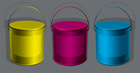 image buckets of paint on a gray backgroundのイラスト素材