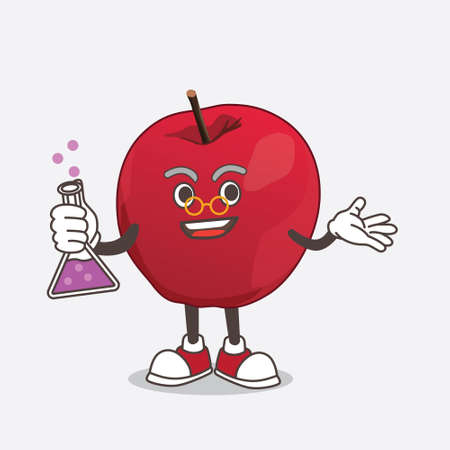 Apple cartoon mascot professor character with glass tubeのイラスト素材