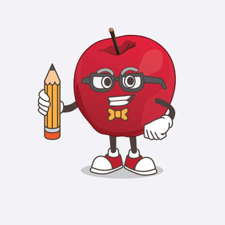 Apple cartoon mascot character holding pencilのイラスト素材