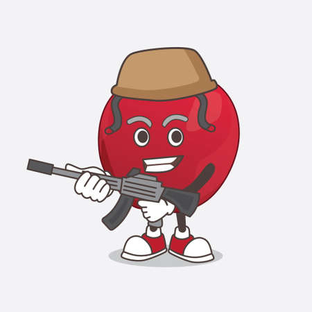 Apple cartoon mascot character in an Army uniform with machine gunのイラスト素材
