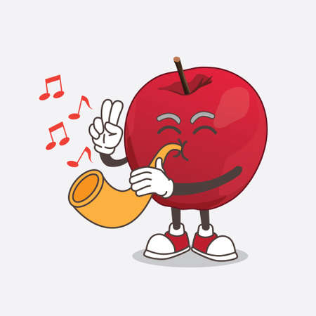 A picture of apple cartoon mascot character playing music with trumpetのイラスト素材