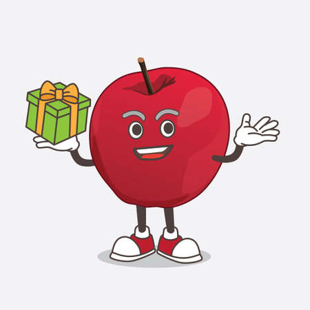 A picture of apple cartoon mascot character with a box of giftのイラスト素材